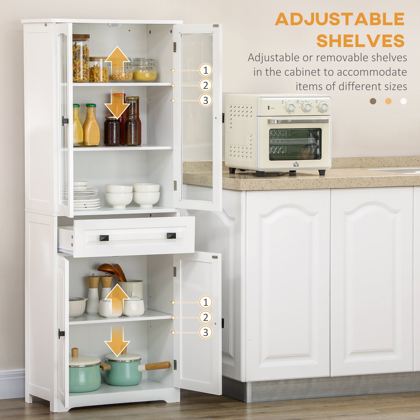 63" 4-Door Kitchen Pantry Cabinet, Freestanding Storage Cabinet Cupboard with Adjustable Shelves, White Kitchen Pantry Cabinets   at Gallery Canada