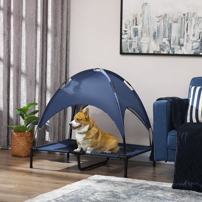 Elevated Dog Bed with Canopy, Portable Raised Dog Cot for L Sized Dogs, Indoor &; Outdoor, 36" x 30" x 35", Dark Blue Elevated Dog Beds   at Gallery Canada