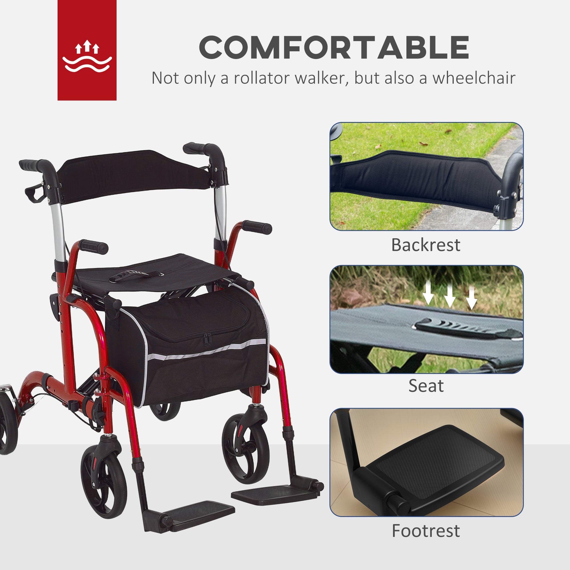 Rollator Walker with Seat, Folding Rolling Walker with 8