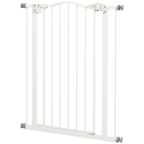 Extra Tall Dog Gate with Door, Pressure Fit, Auto Close, Double Locking for Doorways Hallways Stairs, White