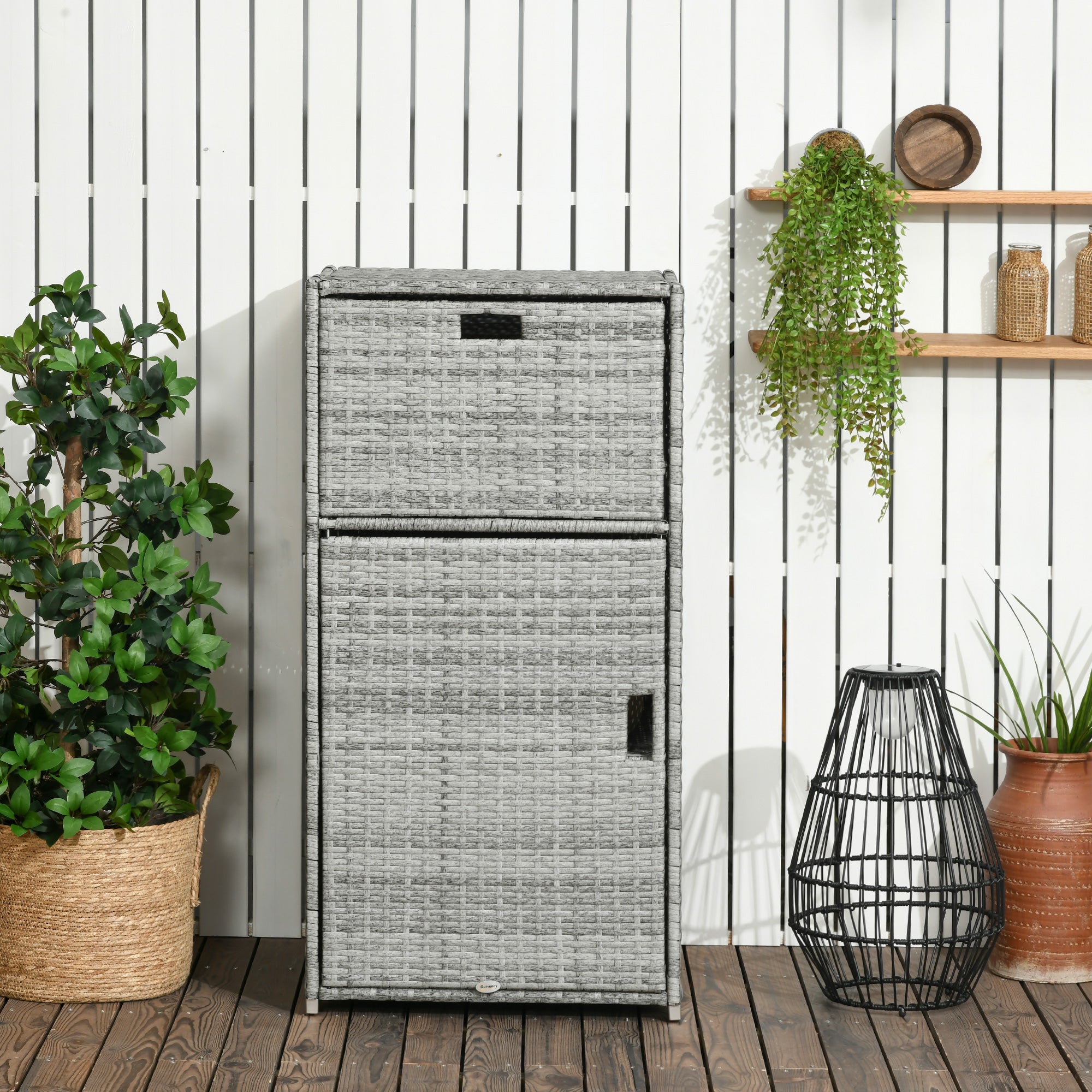 Patio Storage Cabinet, Outdoor Towel Rack for Pool, Waterproof PE Rattan Wicker, Hot Tub Accessory, with Basket Drawer, Mixed Grey Patio Storage Boxes at Gallery Canada