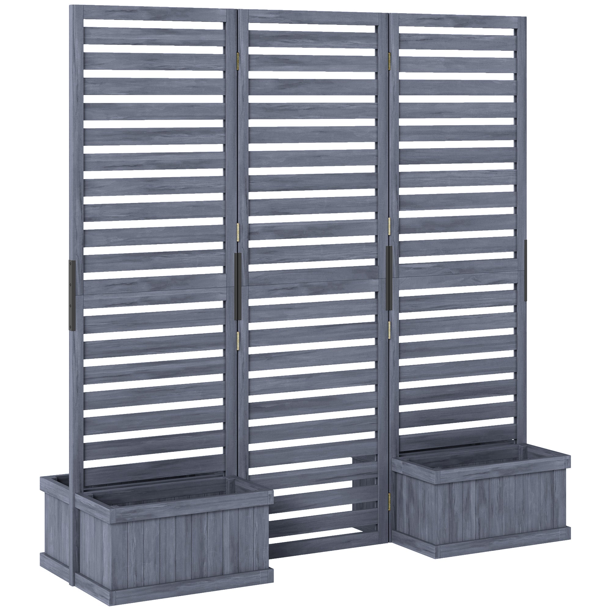 Outdoor Privacy Screen Wood Privacy Panel with 4 Planter Boxes, Raised Bed with 3 Panels, Drainage Holes Side Awnings Grey at Gallery Canada
