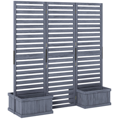 Outdoor Privacy Screen Wood Privacy Panel with 4 Planter Boxes, Raised Bed with 3 Panels, Drainage Holes