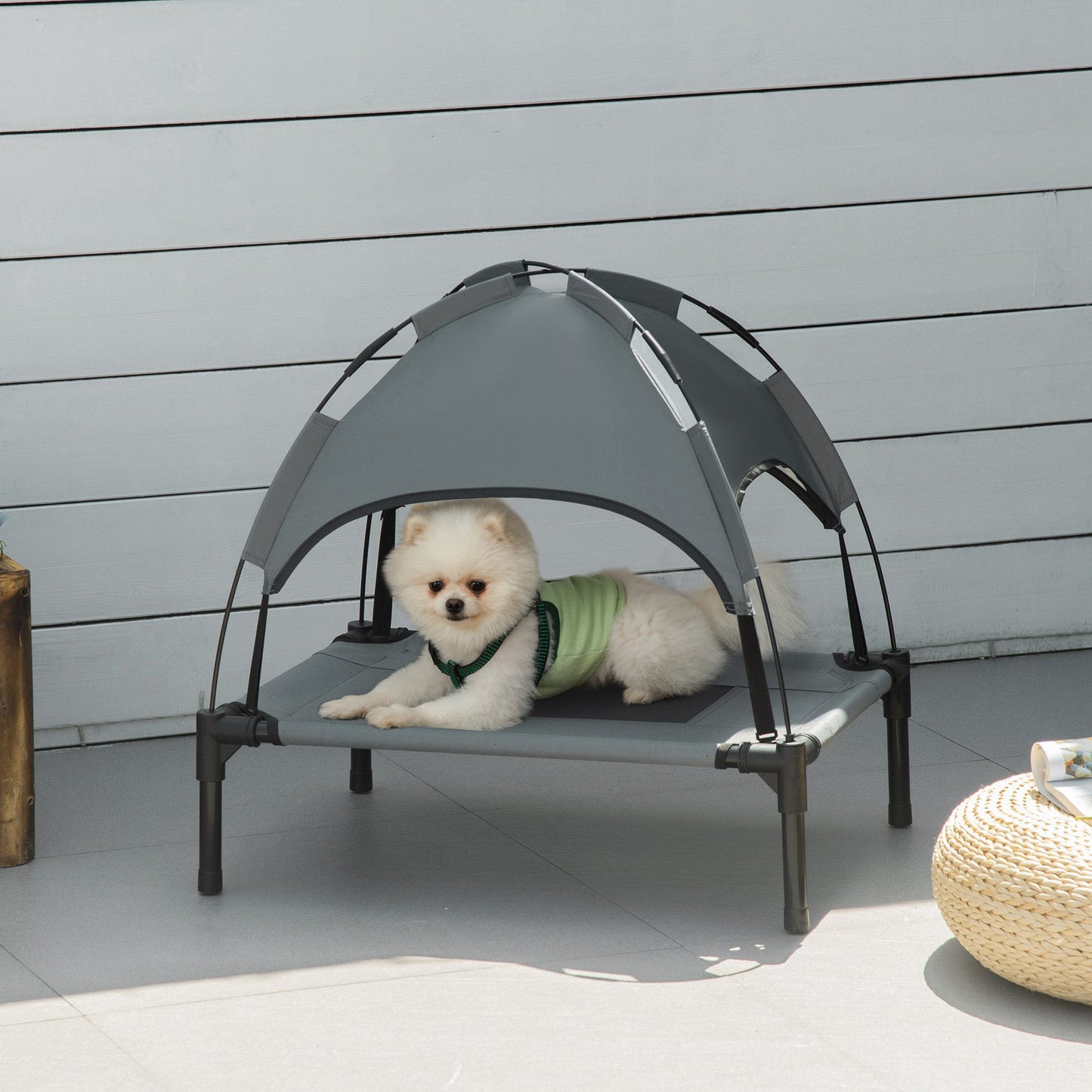 Elevated Cooling Pet Bed Portable Raised Dog Cot with Canopy for Small-Sized Dogs, Grey Elevated Dog Beds   at Gallery Canada