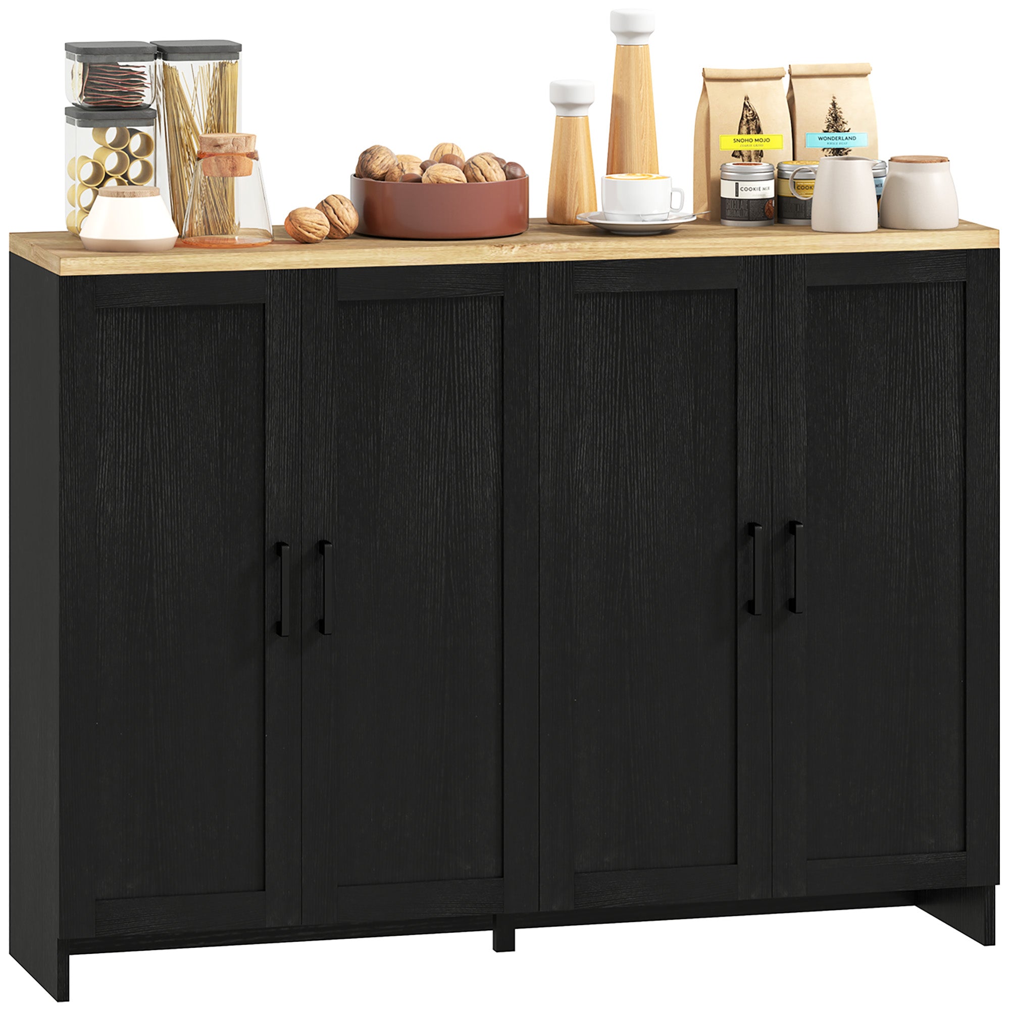 Modern Sideboard Buffet Cabinet, Modern Kitchen Storage Cabinet with 4 Doors Adjustable Shelves, for Dining Room, Black Storage Cabinets at Gallery Canada