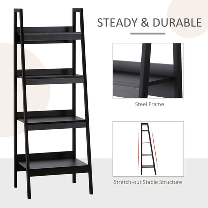 Set of 2, 4 Tier Ladder Shelf Bookcase, Multi-Use Display Rack, Storage Shelving Unit Display Stand, Flower Plant Stand, Home Office Furniture, Black Display Bookshelves   at Gallery Canada