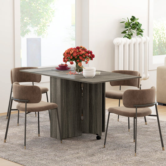 Extendable Dining Table, Collapsible Folding Table w/ 2-tier Shelves and Rolling Casters, Grey Wood Grain Dining Tables   at Gallery Canada