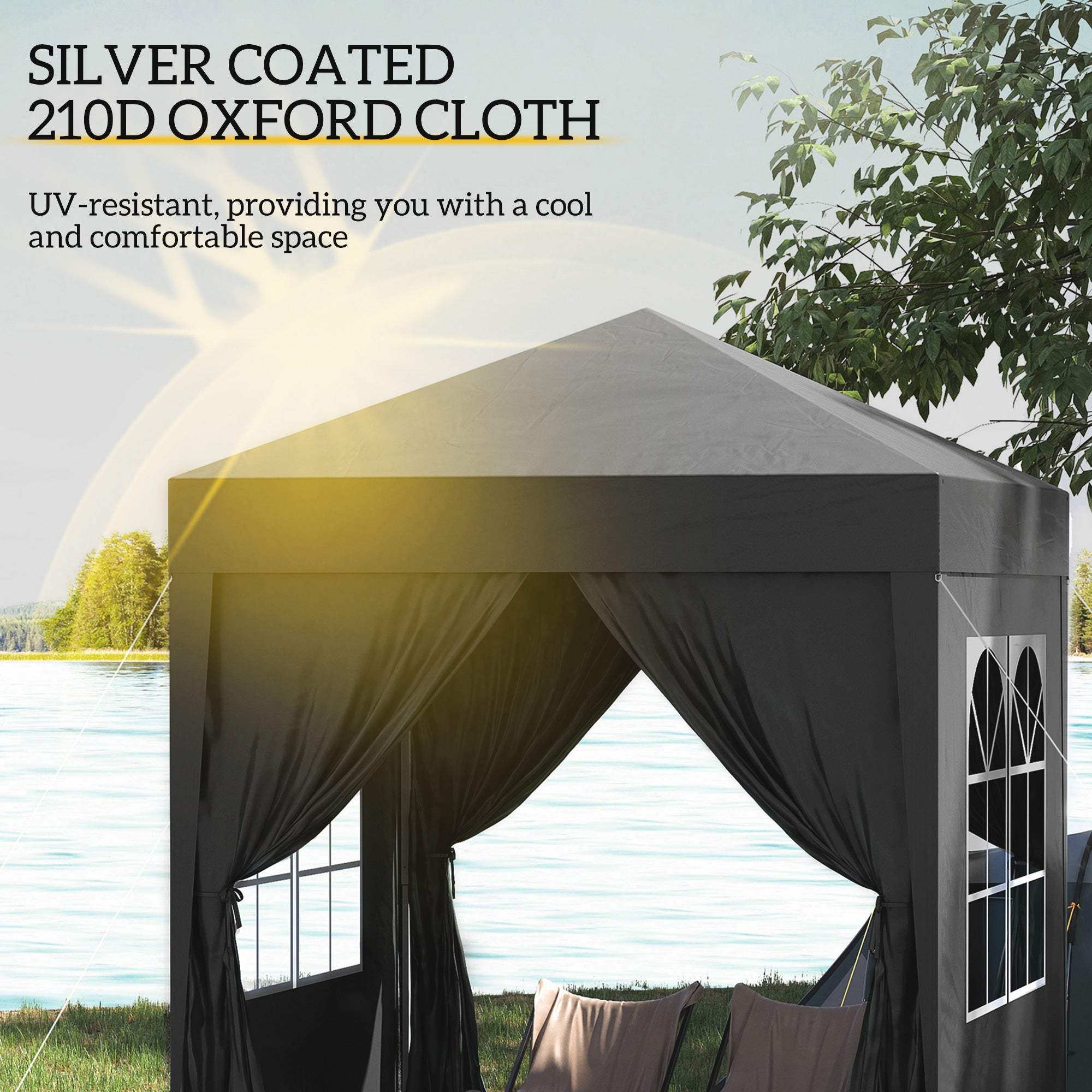 6.6'x6.6' Pop Up Canopy Tent with Sidewalls, Instant Sun Shelter Camping Gazebo with Carry Bag, Black Pop Up Canopies at Gallery Canada