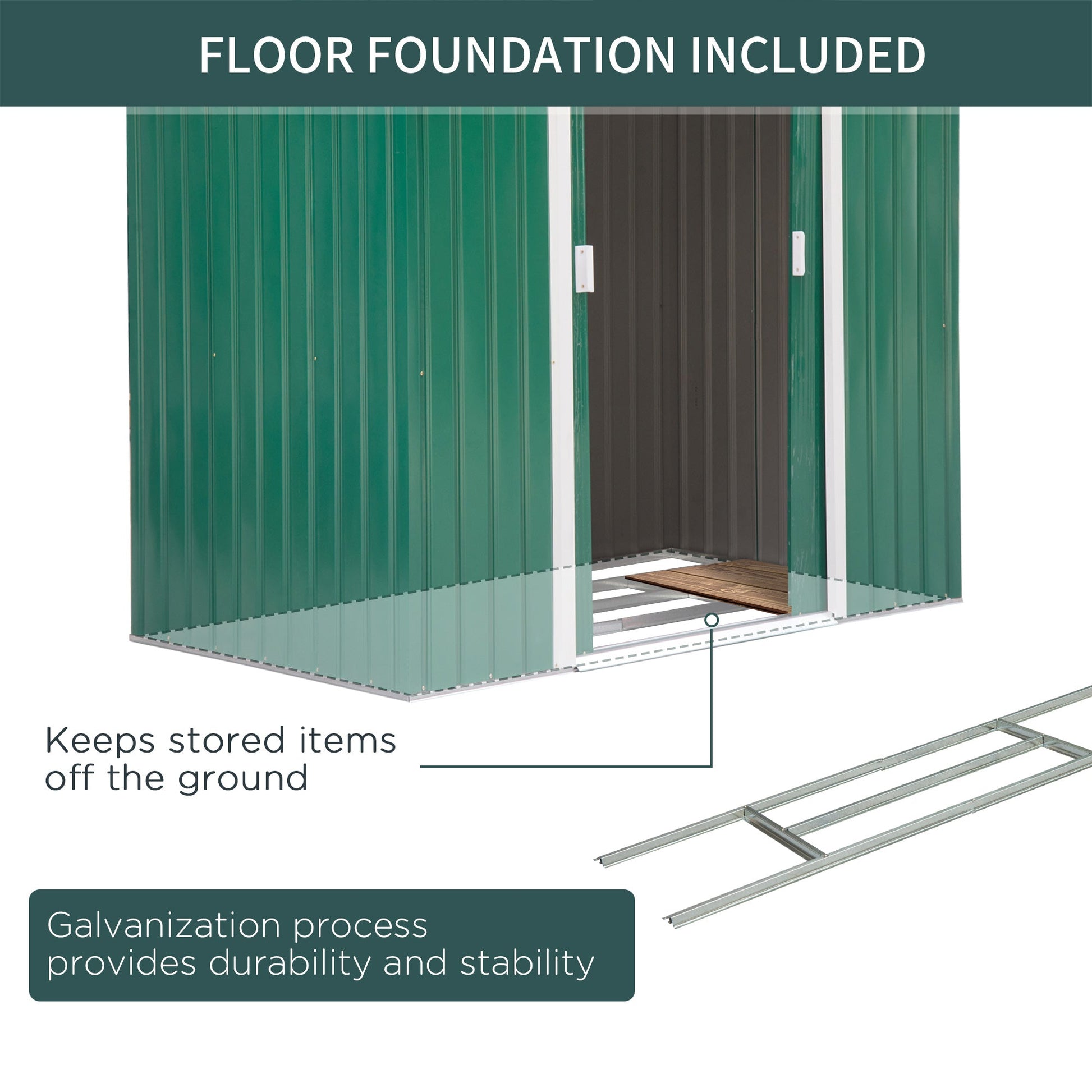 7' x 4.3' x 6.1' Garden Shed Outdoor Patio Yard Metal Tool Storage House w/ Floor Foundation and Double Doors Green Sheds   at Gallery Canada