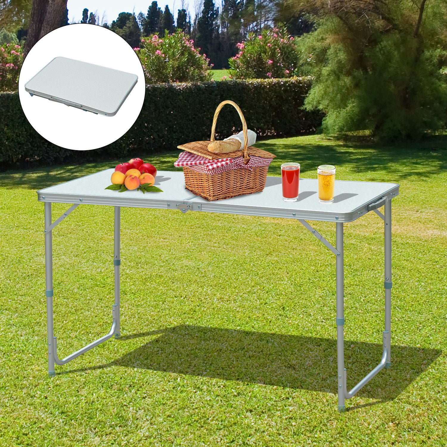 4ft Camping Table Foldable Picnic Garden BBQ Desk Indoor &; Outdoor Folding Table with 2 Level Height Adjustable, Aluminum Frame and Carrying Handle, Silver Picnic Tables & Camping Chairs at Gallery Canada