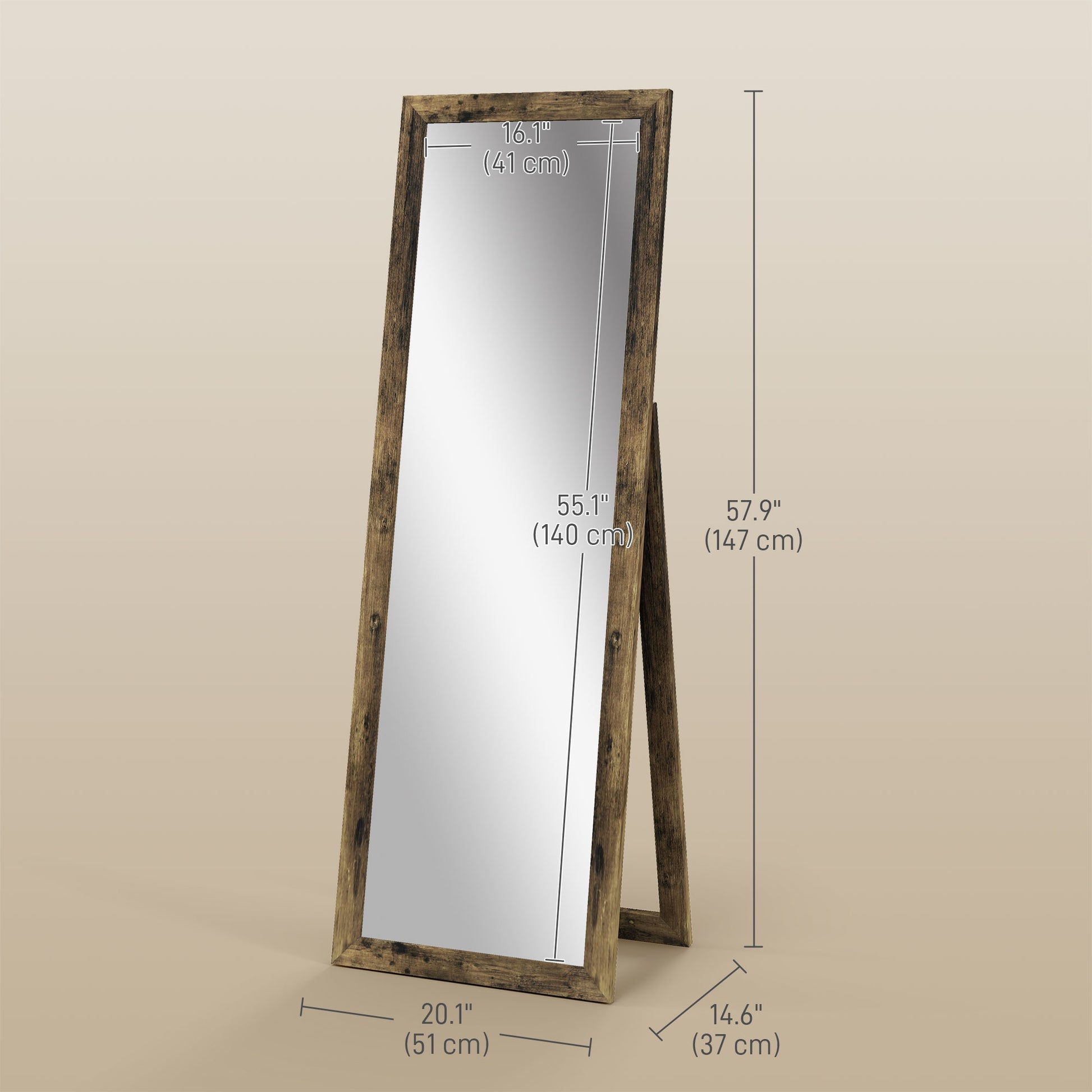 58" x 20" Floor Standing Mirror, Full Body Mirror for Bedroom, Living Room, Rustic Brown Full Length Mirrors   at Gallery Canada