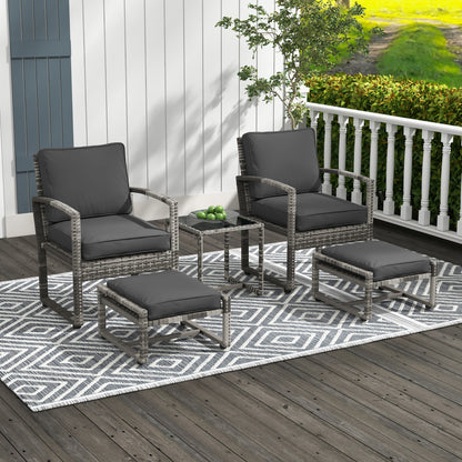 5 Pieces Patio Furniture Set with Armchair, Stool, Table, Cushions, Outdoor Wicker Conversation Sofa Set for Garden Patio Furniture Sets   at Gallery Canada