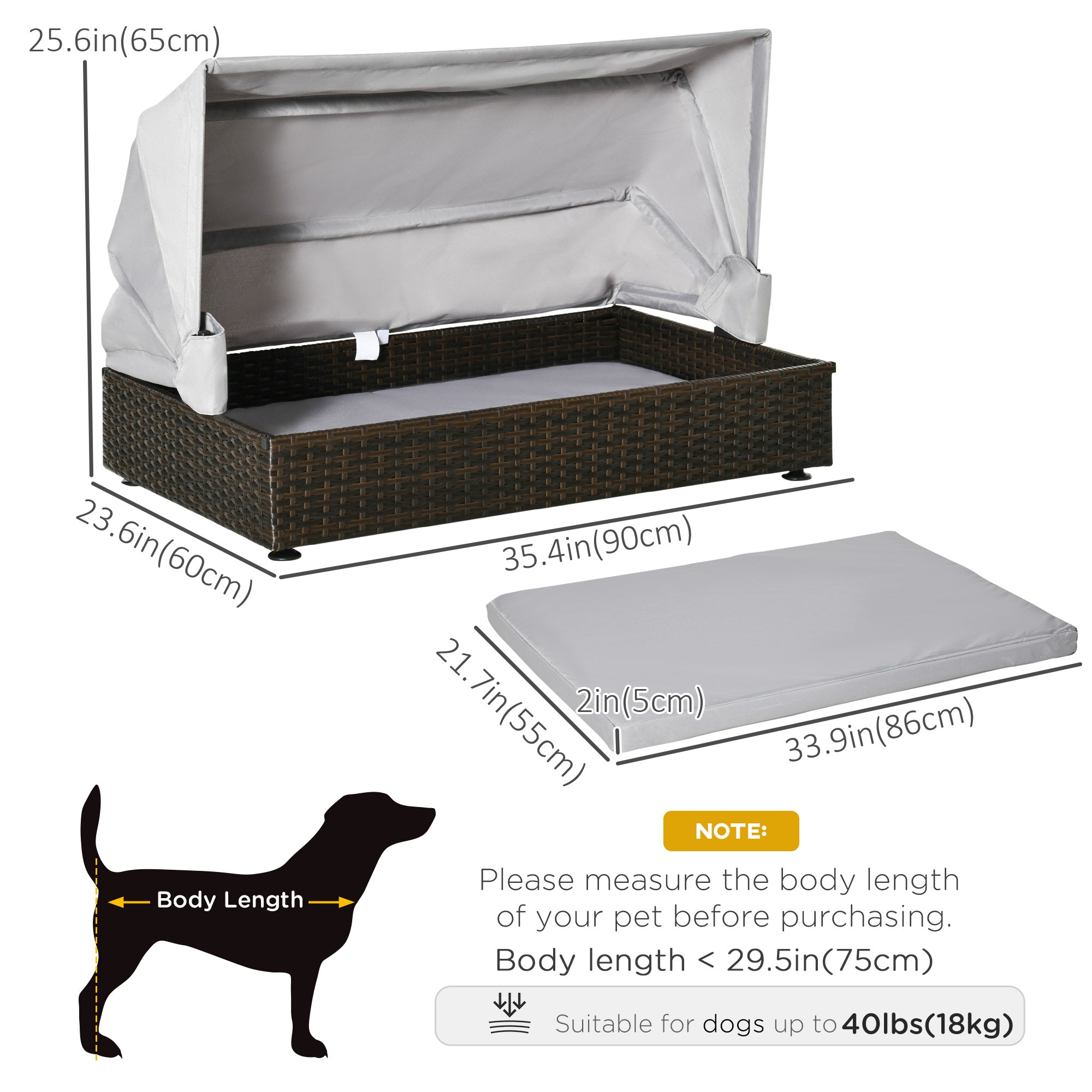 Wicker Dog House, Elevated Pet Sofa, Rattan Cat Bed, Indoor Outdoor Use, for Garden Patio with Foldable Roof, for Small or Medium-Sized Dogs, Coffee Houses, Kennels & Pens at Gallery Canada