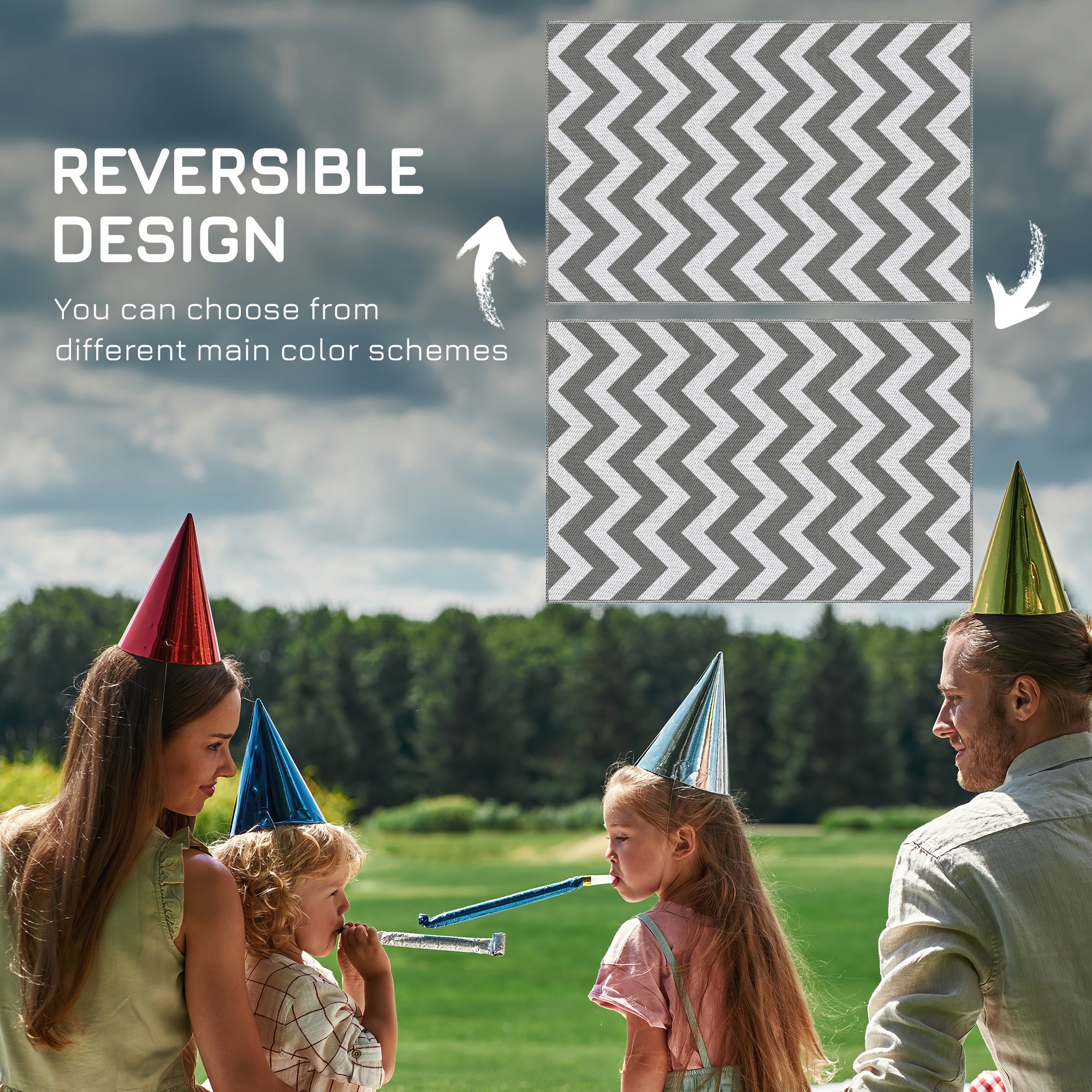 Reversible Outdoor RV Rug, Patio Floor Mat, 4' x 6' Plastic Straw Rug for Backyard, Deck, Beach, Camping, Grey &; White Garden Decor at Gallery Canada