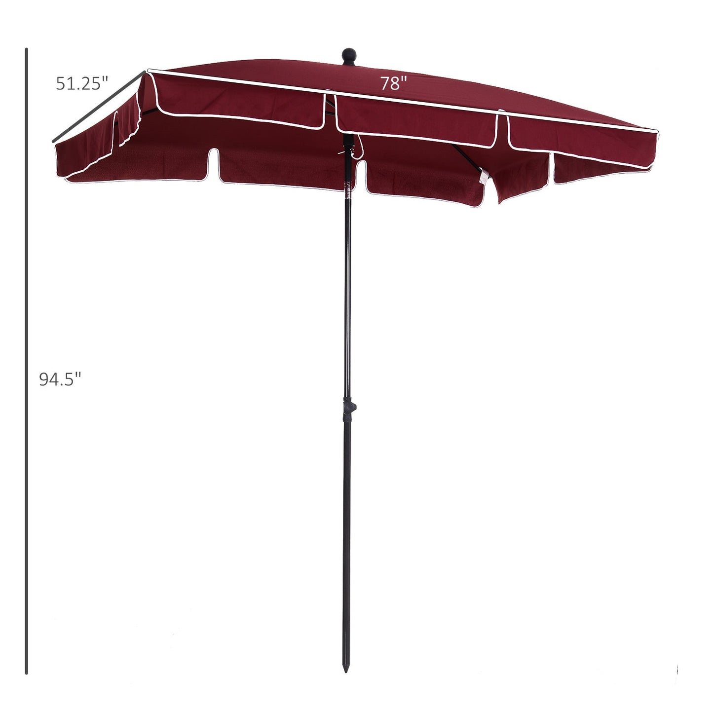 6.5x4ft Rectangle Patio Umbrella Aluminum Tilt Adjustable Garden Parasol Sun Shade Outdoor Canopy Wine Red Sun Umbrellas   at Gallery Canada