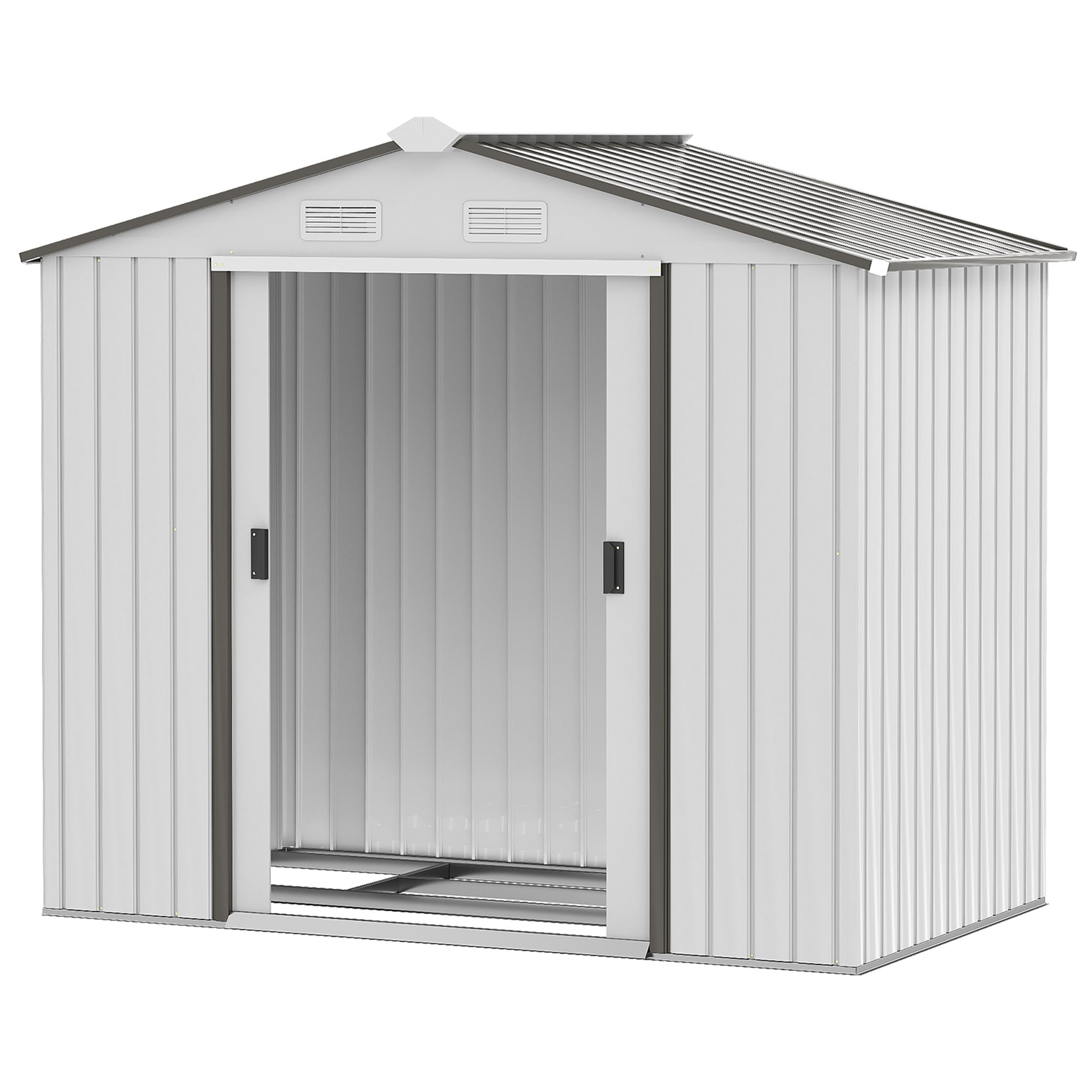 7' x 4.3' x 6.1' Garden Shed Outdoor Metal Tool Storage House w/ Floor Foundation Double Doors Silver Sheds Silver  at Gallery Canada