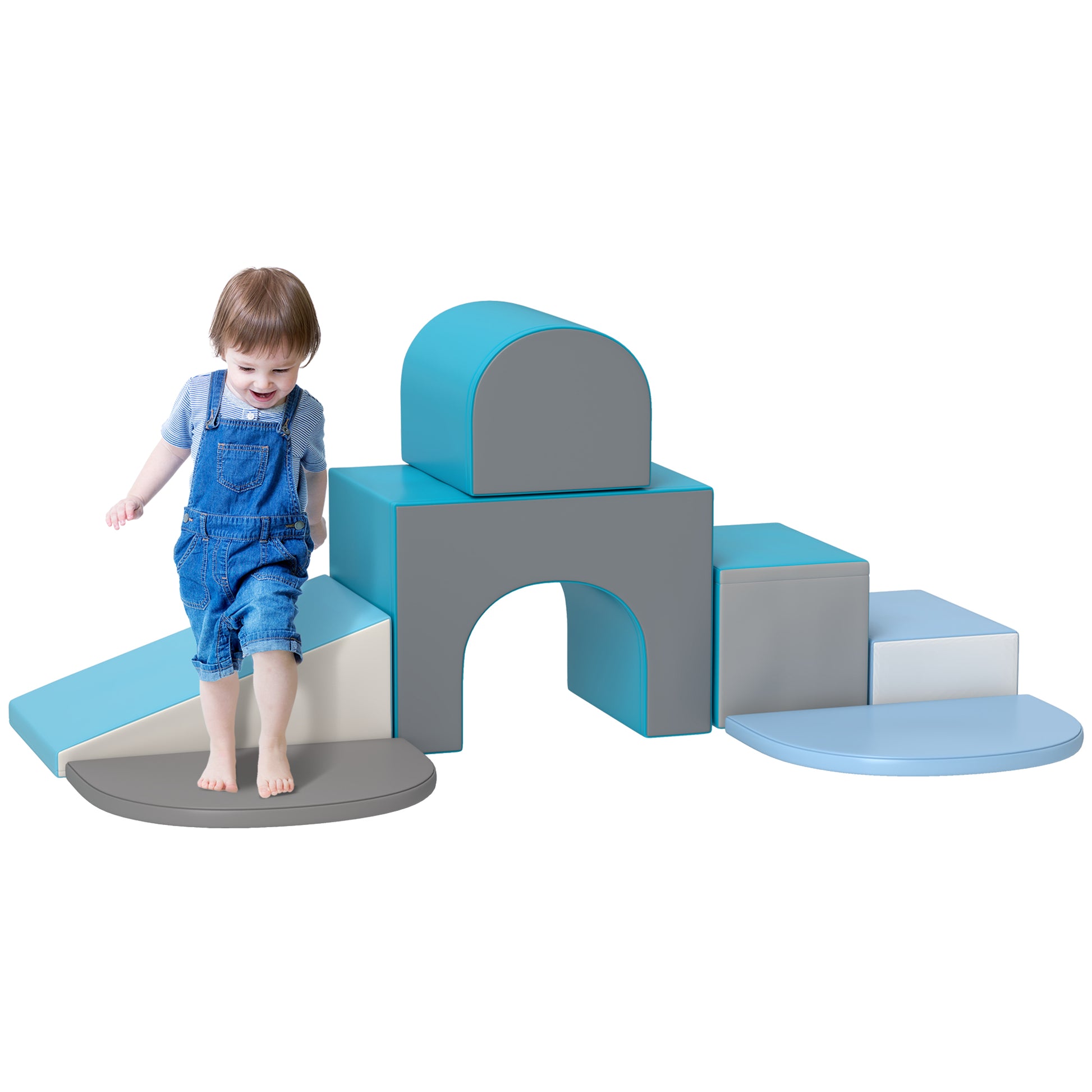 7 Piece Indoor Soft Play for Toddlers Climb and Crawl - Blue and Grey Baby Gym & Playmats   at Gallery Canada