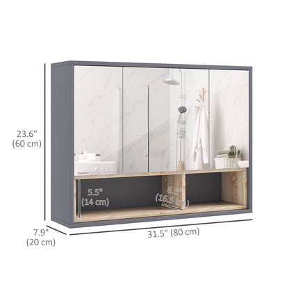 Wall Mounted Bathroom Medicine Cabinet with Mirror and Shelves, Grey