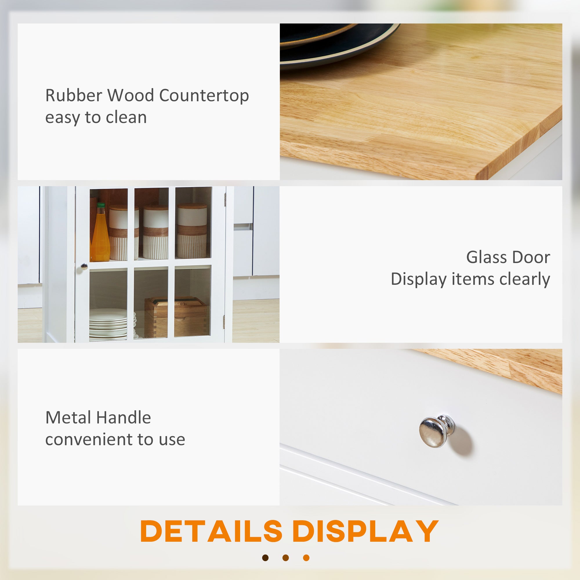 Rolling Kitchen Cart with Drawer and Glass Door Cabinet, Kitchen Island on Wheels with Towel Rack, White Kitchen Islands & Kitchen Carts at Gallery Canada