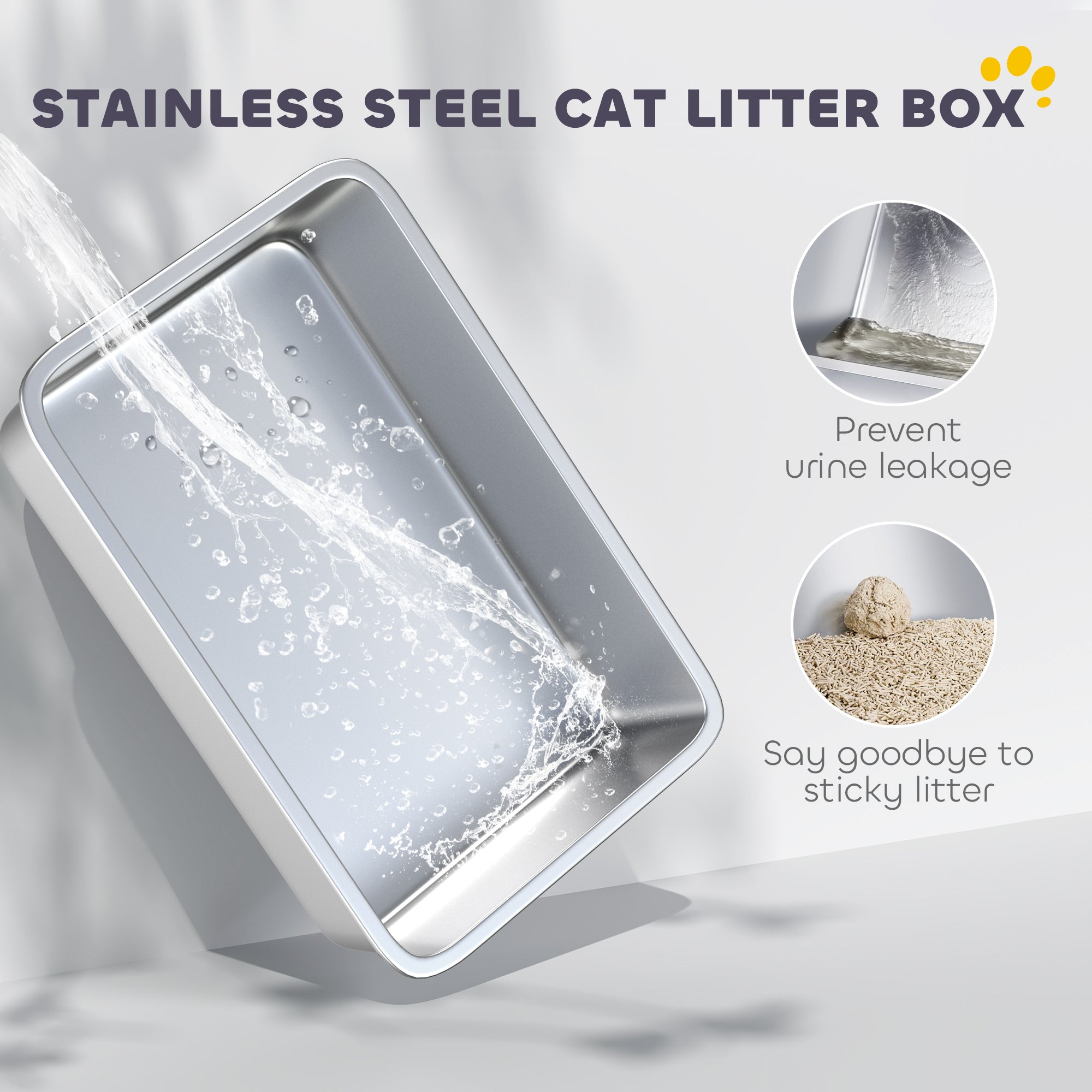 Stainless Steel Cat Litter Box w/ Removable Lid &; Scoop, for Small to Large Cats, Easy to Clean, White Cat Litter Box Enclosures at Gallery Canada