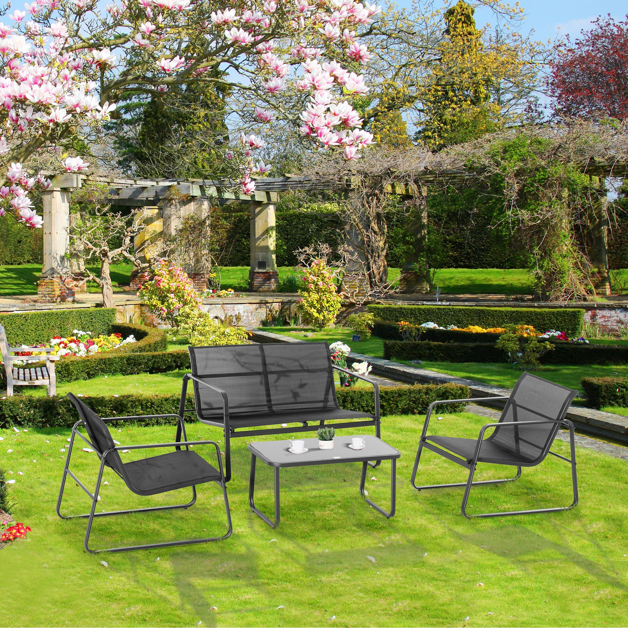 4 PCs Patio Furniture Set with Texteline Seat Outdoor Conversation Set with Loveseat, Center Coffee Table for Garden Backyard Deck, Black Patio Furniture Sets at Gallery Canada
