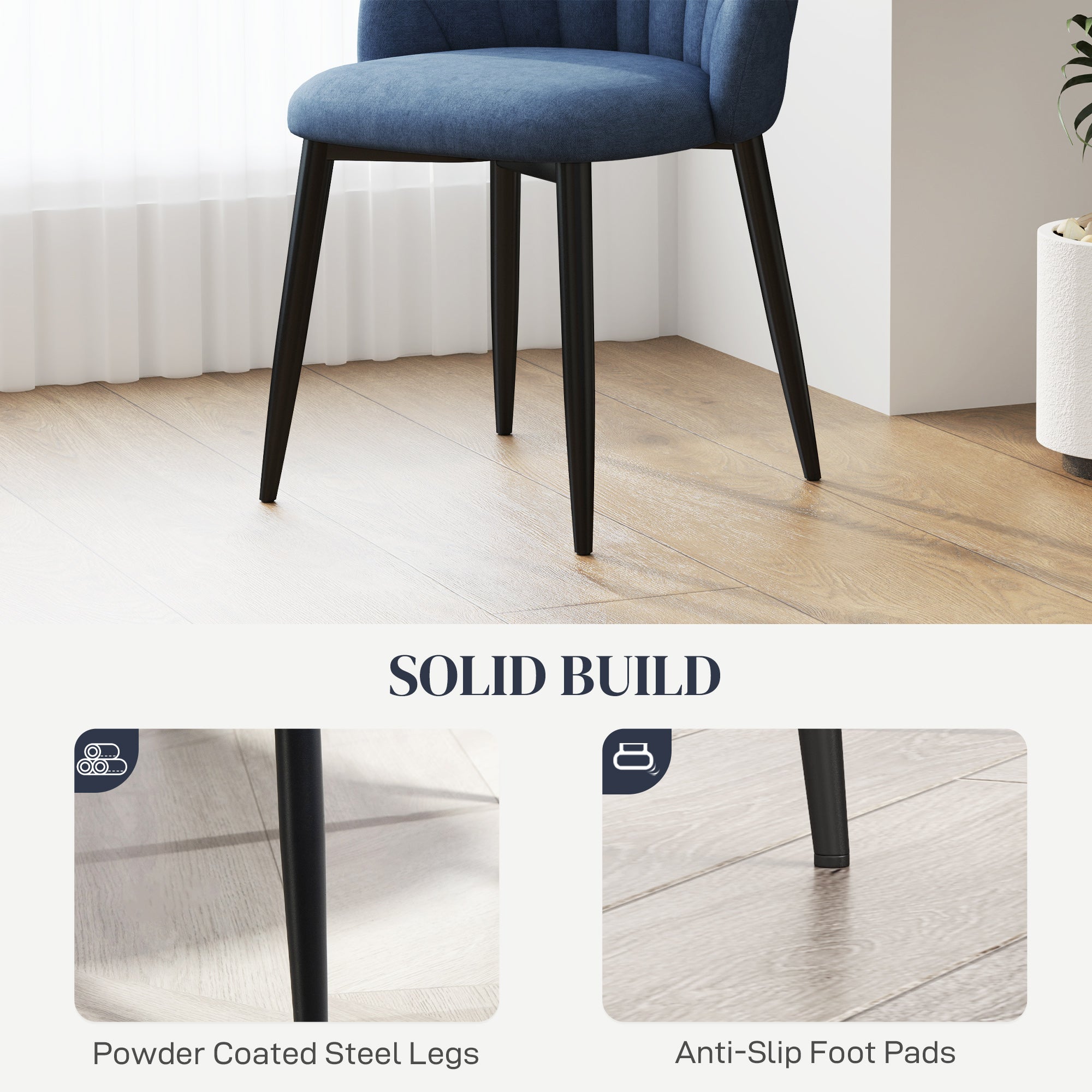 Modern Dining Chairs Set of 4, Upholstered Dining Room Chairs with Metal Legs, Shell Backrest, Padded Seat, Blue Dining Chairs at Gallery Canada