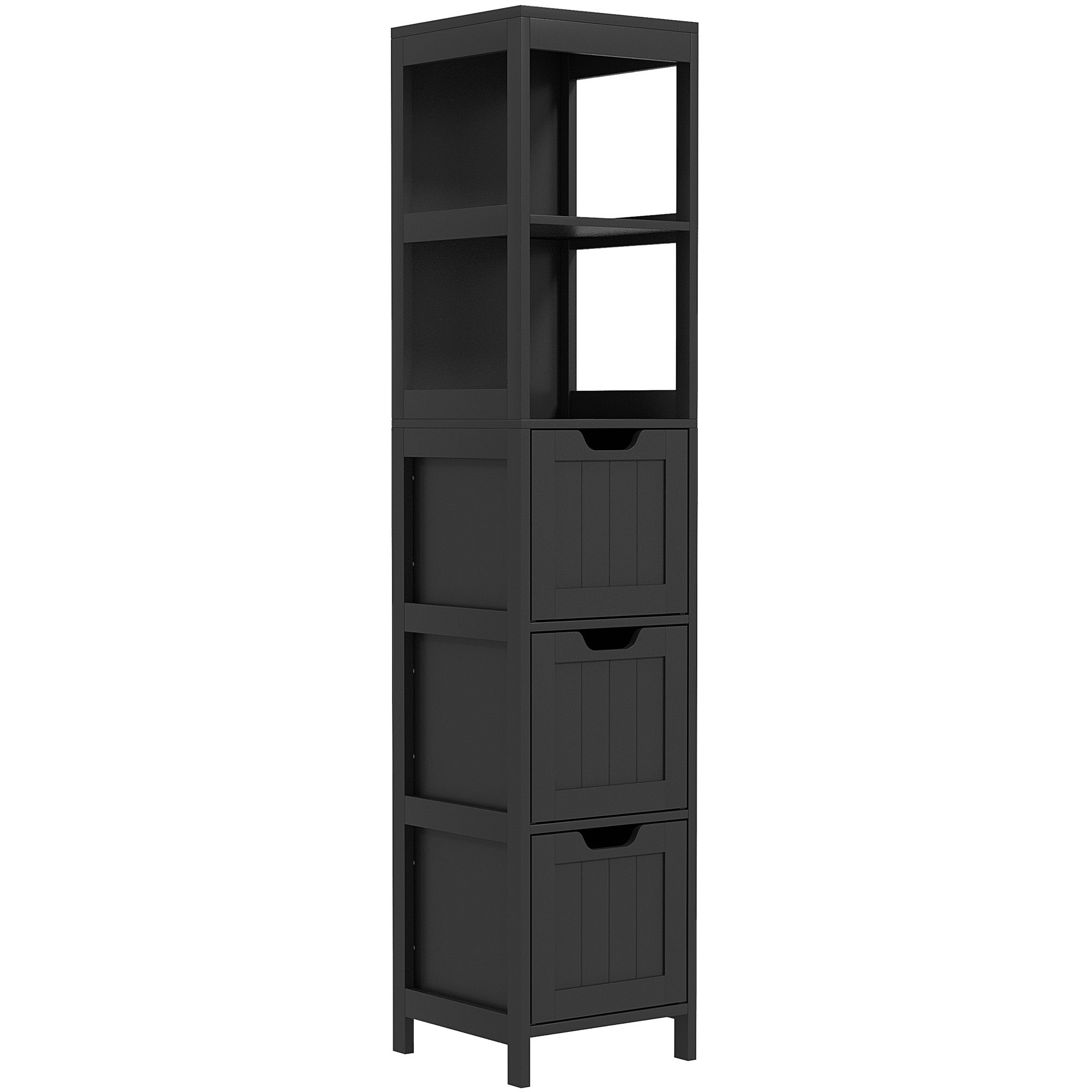 Narrow Bathroom Cabinet with 3 Drawers and 2 Tier Shelf, Tall Cupboard Freestanding Linen Tower, Black Bathroom Cabinets   at Gallery Canada