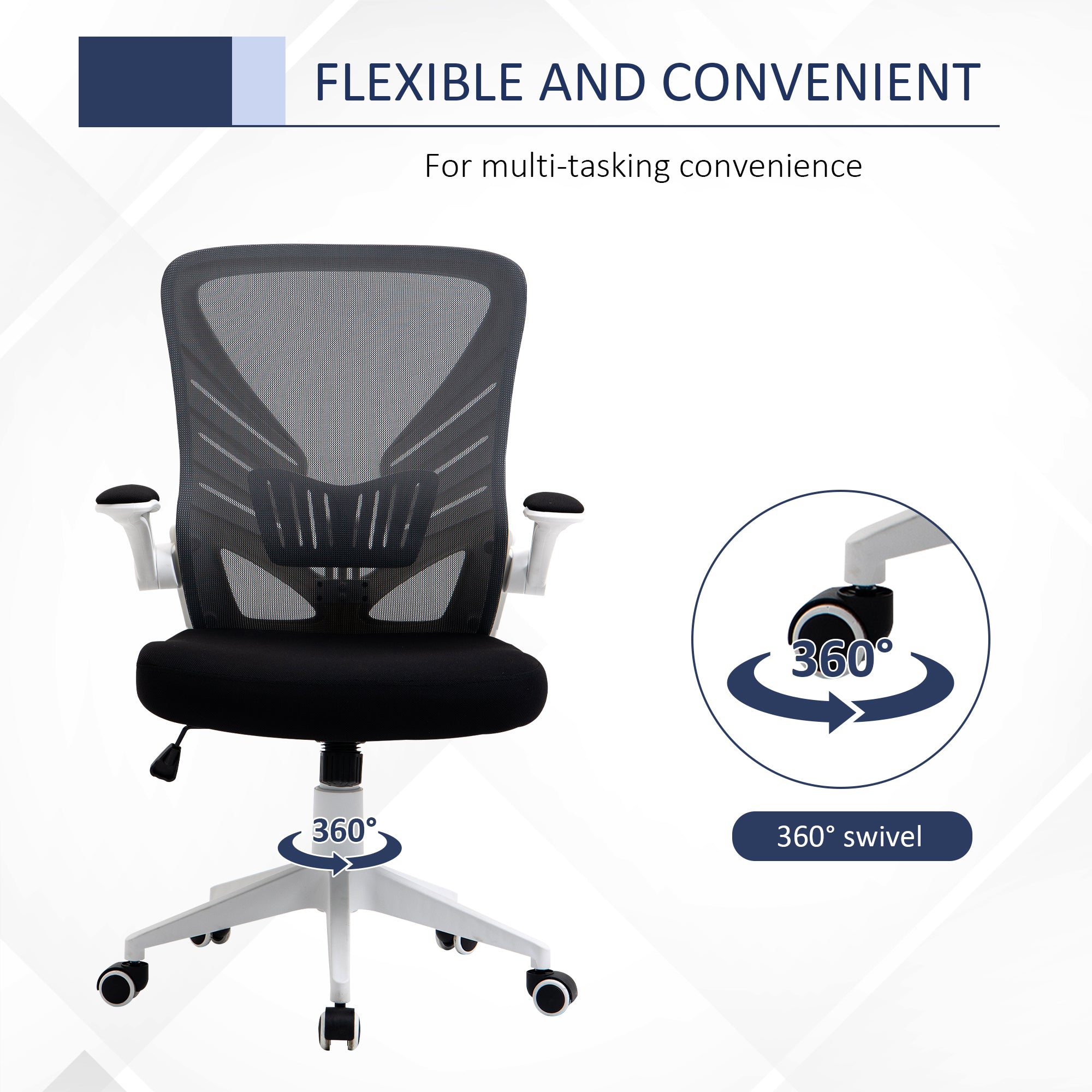 Mesh Office Chair Swivel Task Desk Chair with Lumbar Back Support, Flip-Up Arm, Adjustable Height, Grey Black Task Chairs at Gallery Canada