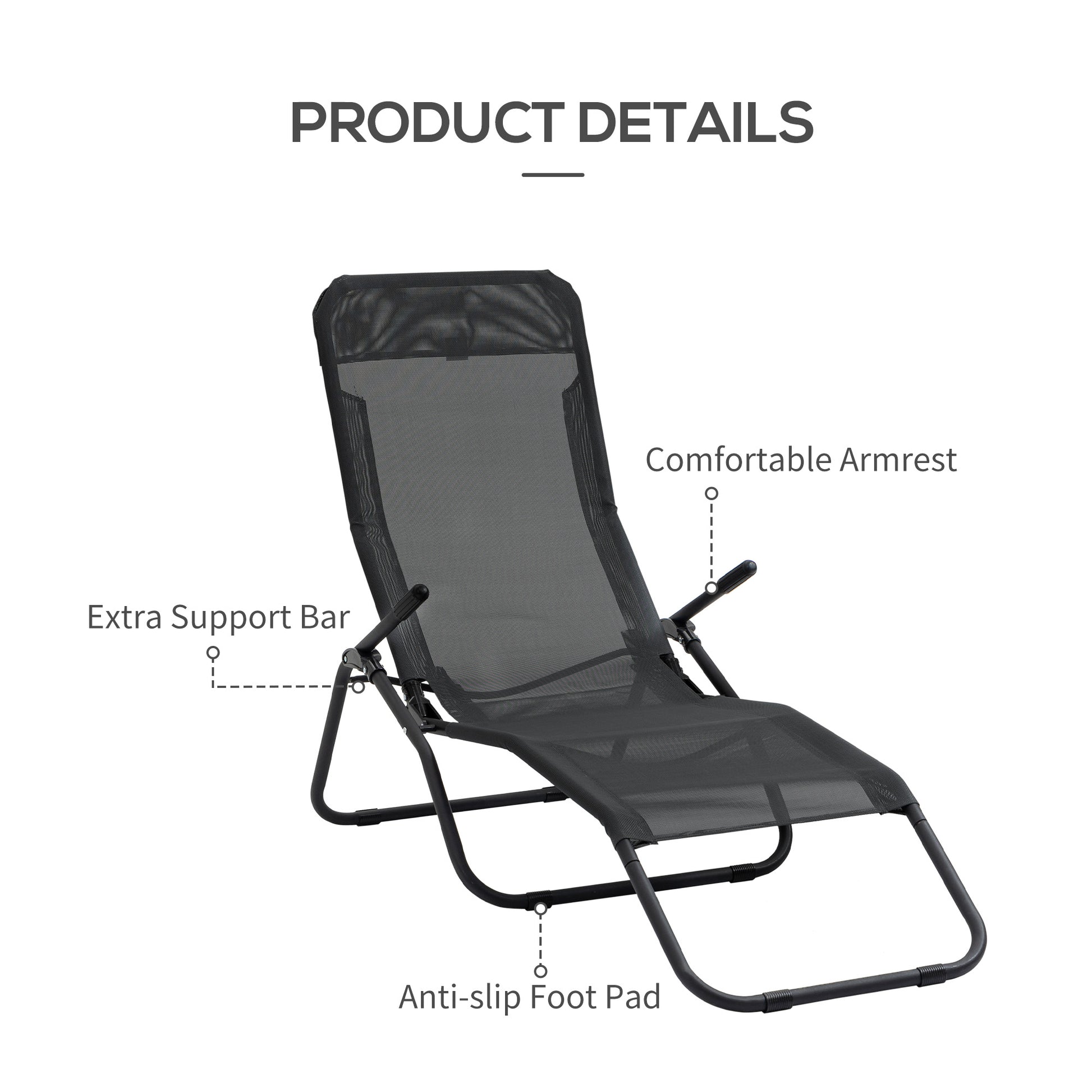 Zero Gravity Reclining Patio Lounge Chair with Footrests and Armrests, Black Lounger Chairs   at Gallery Canada