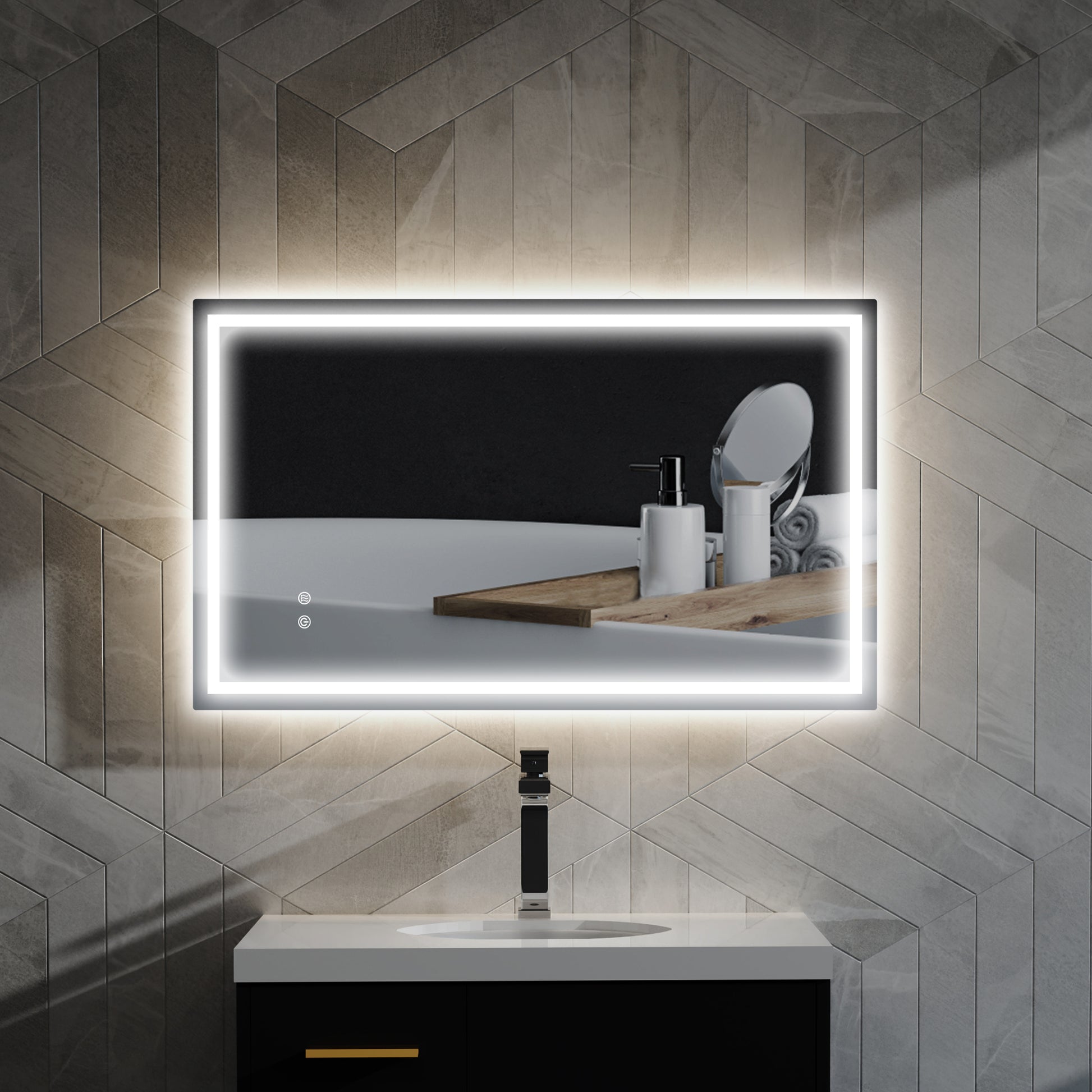 39" x 24" Bathroom Mirror with LED Lights, Wall Mounted Vanity Mirror with Anti-Fog Pad and Touch Button, Clear Wall Mirrors Clear at Gallery Canada