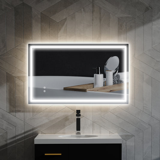 39" x 24" Bathroom Mirror with LED Lights, Wall Mounted Vanity Mirror with Anti-Fog Pad and Touch Button, Clear Wall Mirrors at Gallery Canada