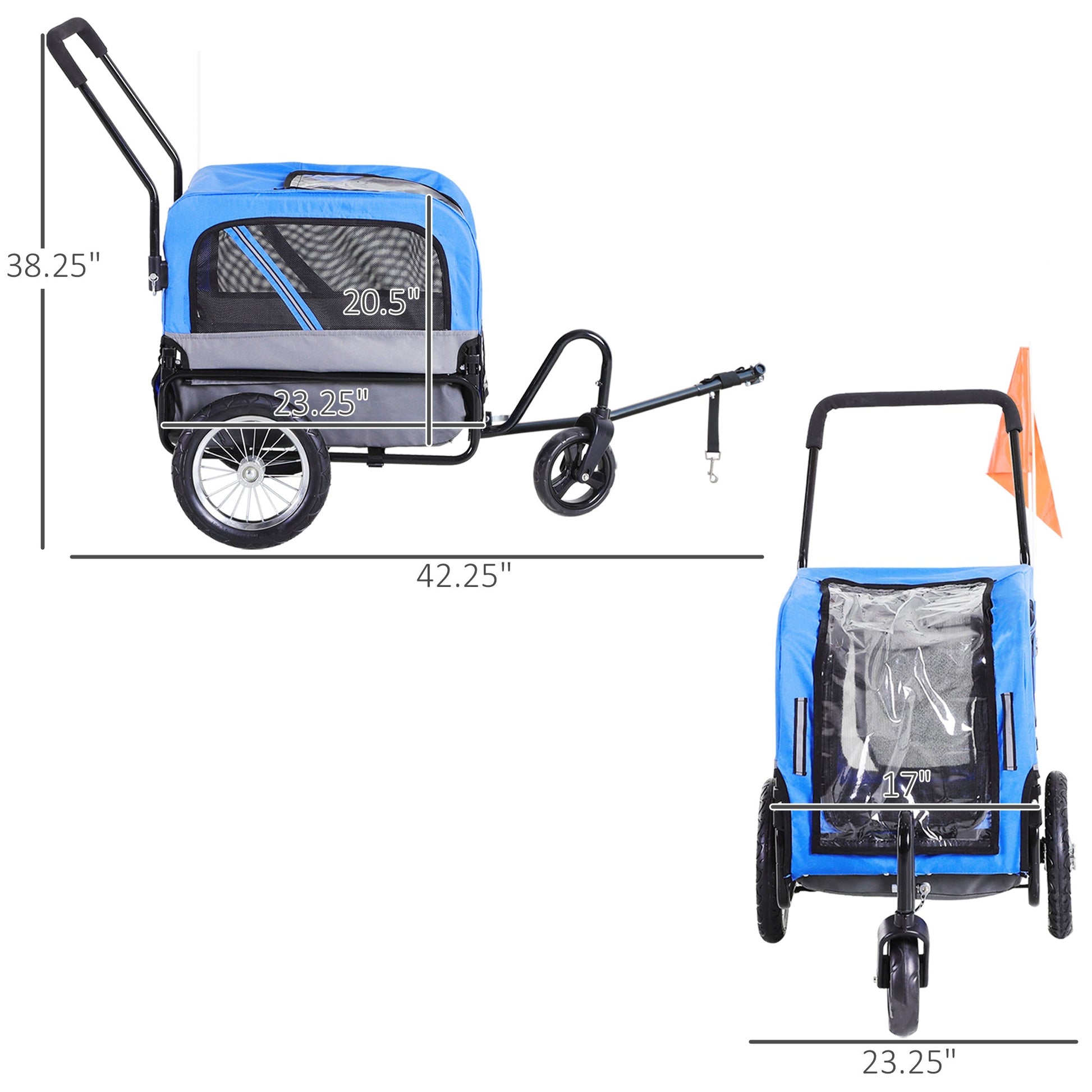 2-In-1 Dog Bike Trailer & Pet Stroller with Swivel Wheel, Hitch, Suspension, Blue Dog Bike Trailers & Strollers   at Gallery Canada