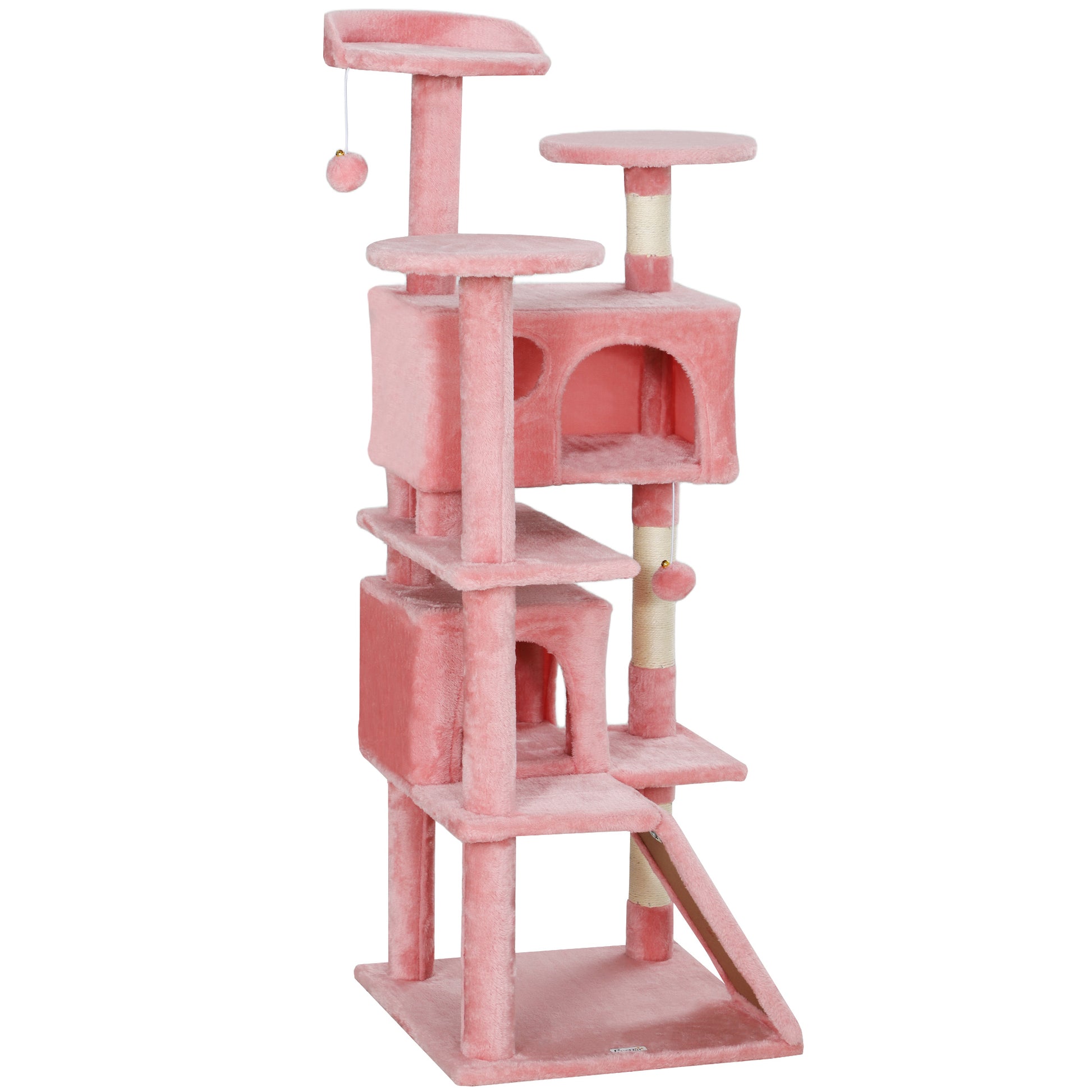 54" Cat Tree, Multi-Level Cat Tower with Scratching Posts, Cat Condos, Bed, Platforms, Ramp, Toy Ball, Pink Cat Towers   at Gallery Canada