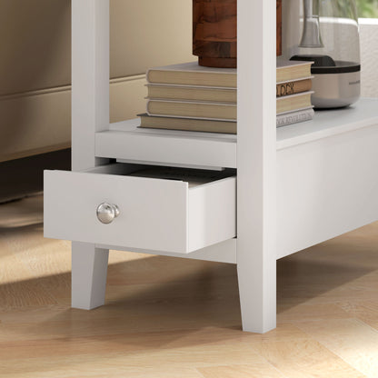 Narrow Side Table with Charging Station, USB Ports, Modern End Table with Storage Shelf, Drawers for Living Room, White Side Tables   at Gallery Canada