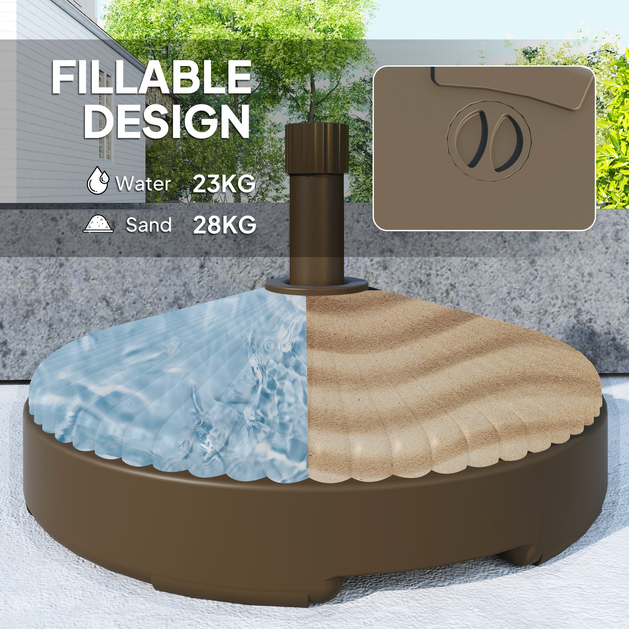 Round Patio Umbrella Base Parasol Holder Outdoor Umbrella Stand, Filled Up to 62lbs with Stand or 51lbs with Water for Garden, Poolside, Brown Umbrella Bases at Gallery Canada