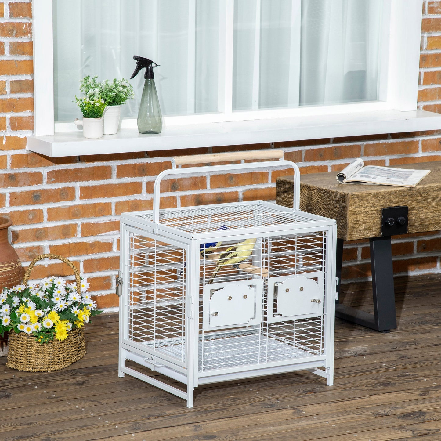 Bird Travel Carrier Cage for Parrots Conures African Grey Cockatiel Parakeets with Stand Perch, Stainless Steel Bowls, Pull Out Tray, White Bird Cages   at Gallery Canada