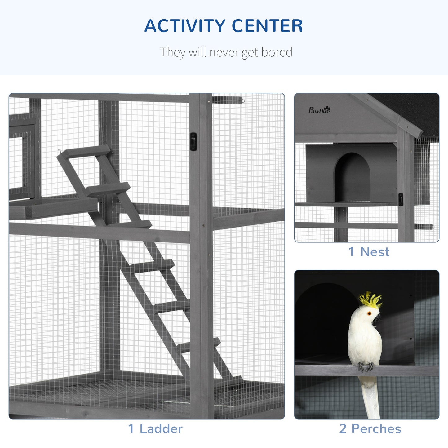 71" Bird Cage Large Mobile Wooden Aviary for Canary Cockatiel with Wheel Perch Nest Ladder Slide-out Tray for Indoor Outdoor Dark Grey Bird Cages   at Gallery Canada