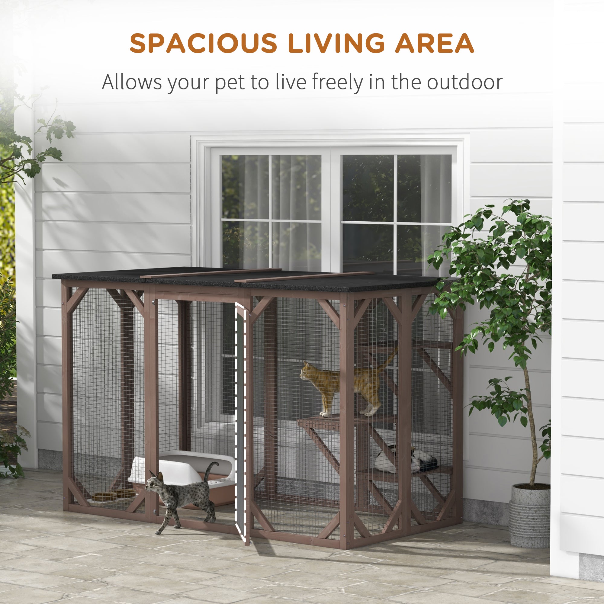 Cat Cage Indoor Catio Outdoor Cat Enclosure Pet House Small Animal Hutch for Rabbit, Kitten, Crate Kennel with Waterproof Roof, Multi-Level Platforms, Lock, Camel Outdoor Cat Enclosures at Gallery Canada