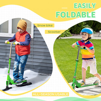 Snow Scooter, 2 in 1 Design Adjustable Height Scooter Snow Sled for Kids Aged Over 7 Years Old, Kids Sled Ski Scooter with Wheels Blades, Green - Gallery Canada