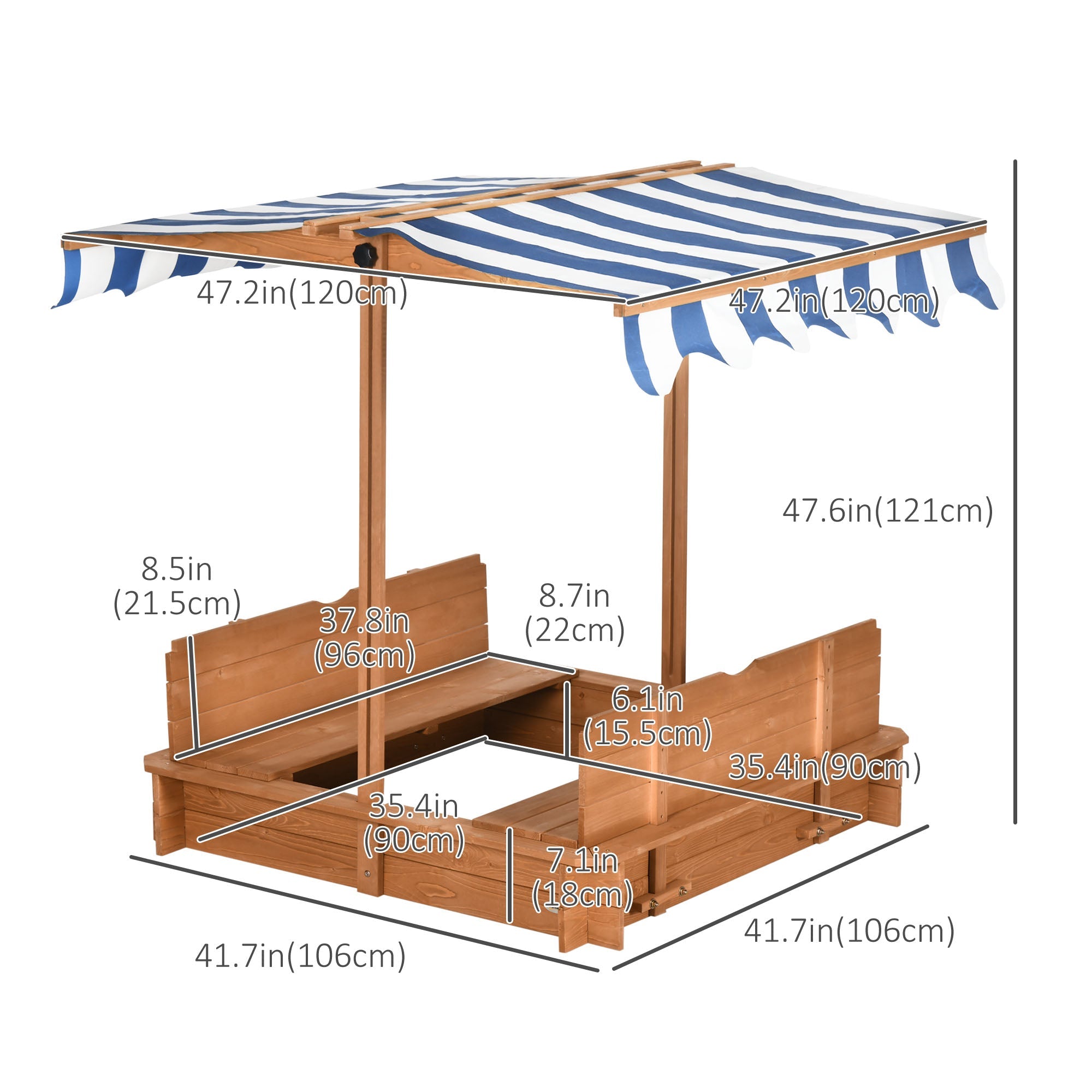 Wooden Kids Sandbox with Cover, Sand Play Station with Foldable Bench Seats and Adjustable Canopy, Red Sandboxes & Accessories   at Gallery Canada