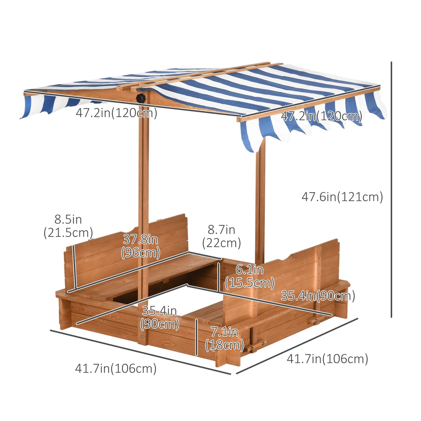 Wooden Kids Sandbox with Cover, Sand Play Station with Foldable Bench Seats and Adjustable Canopy, Red Sandboxes & Accessories   at Gallery Canada