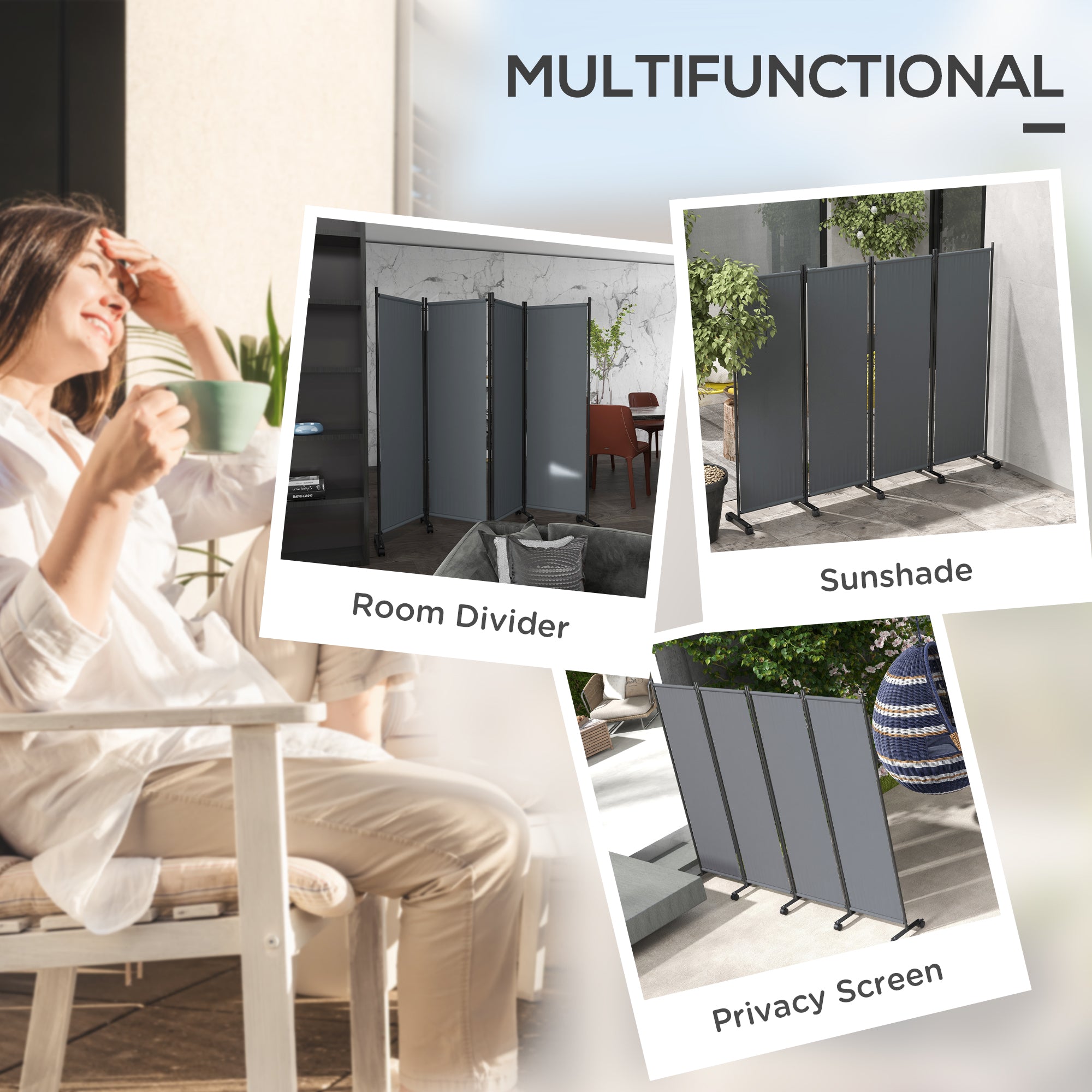 Folding Room Divider with Castor Wheels, Rolling Privacy Screen for Patio Backyard Pool Hot Tub, 5.6ft Tall Side Awnings at Gallery Canada