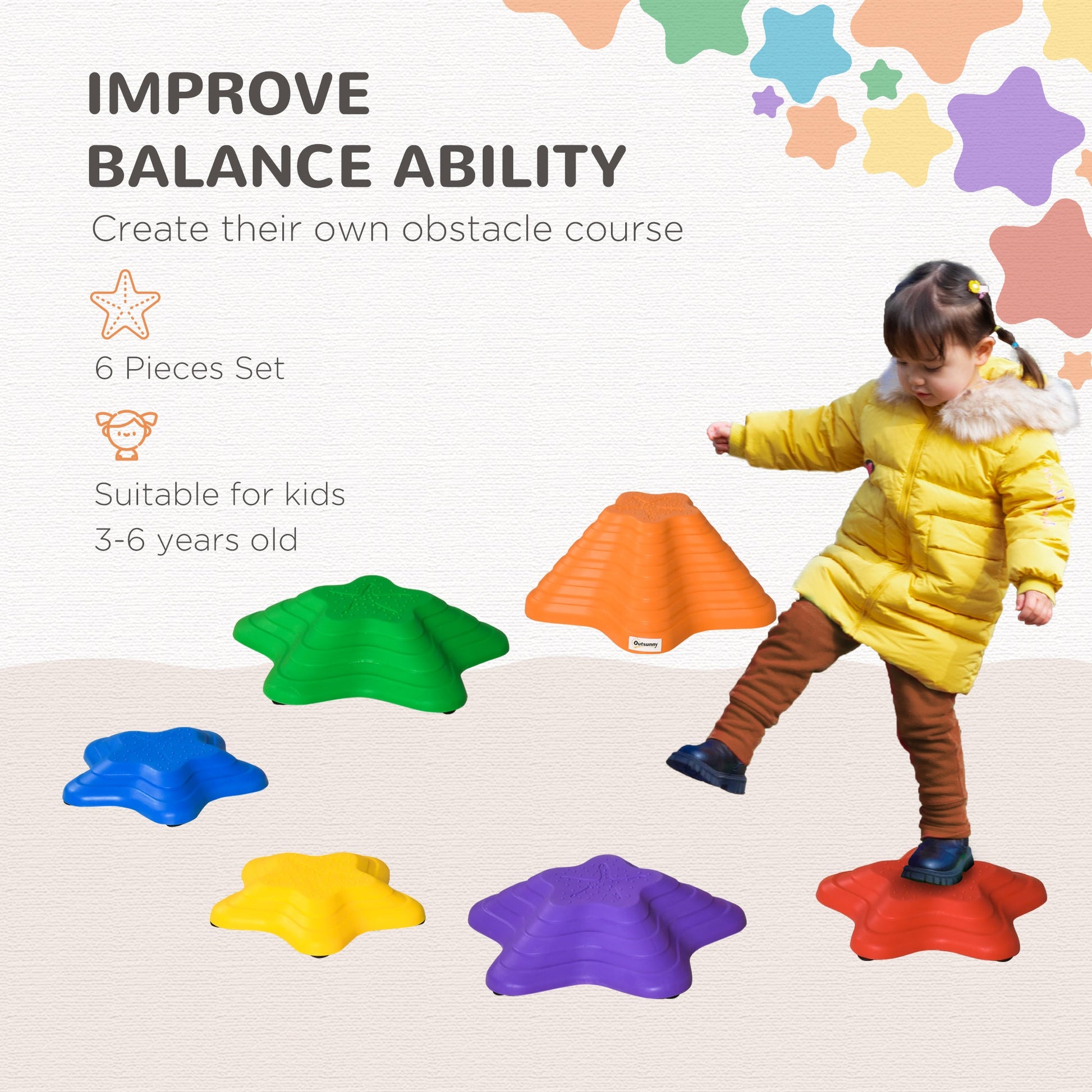 6PCs Larger Size Balance Stepping Stones for Kids with Non-slip Bottom, Stackable Obstacle Course Outdoor Indoor, Play River Rocks with Starfish Style Gym Sets & Swings   at Gallery Canada