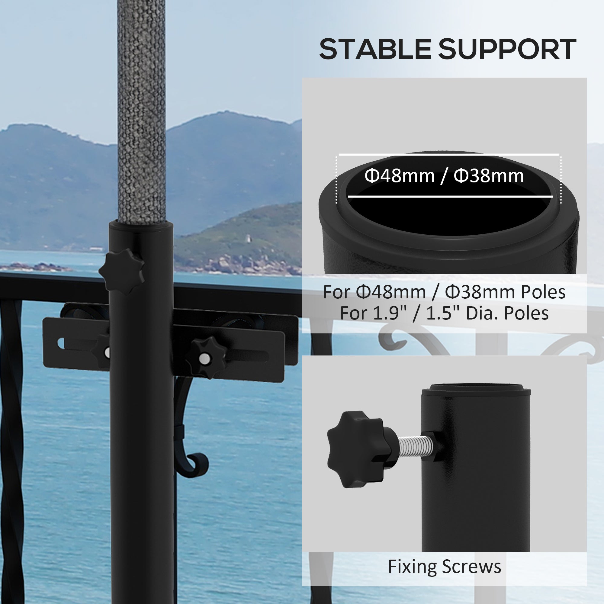 Patio Umbrella Holder Stand for Deck Railing, Umbrella Deck Mount Bracket with Adjustable Clamps, Black Umbrella Bases at Gallery Canada