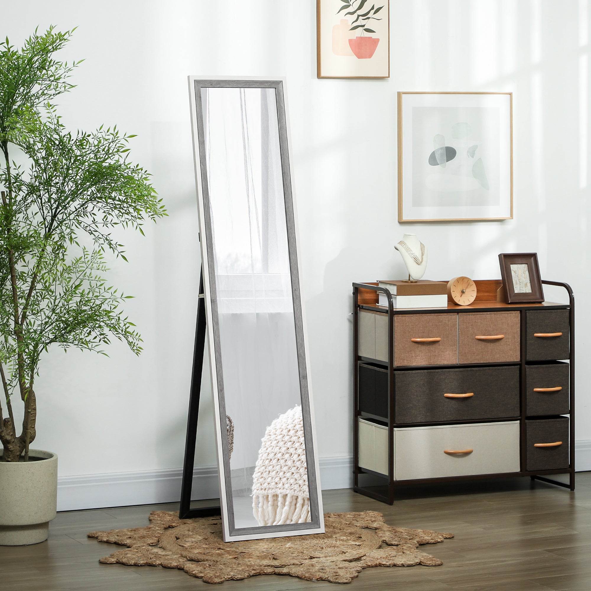 Floor Standing Mirror, Full Length Mirror, Free Standing, Leaning or Wall Mirror with Frame for Bedroom, Grey Wood Grain Full Length Mirrors   at Gallery Canada