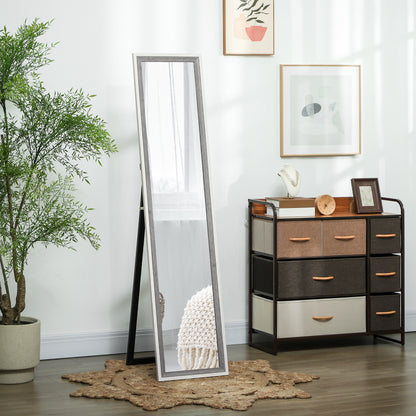 Floor Standing Mirror, Full Length Mirror, Free Standing, Leaning or Wall Mirror with Frame for Bedroom, Grey Wood Grain Full Length Mirrors   at Gallery Canada