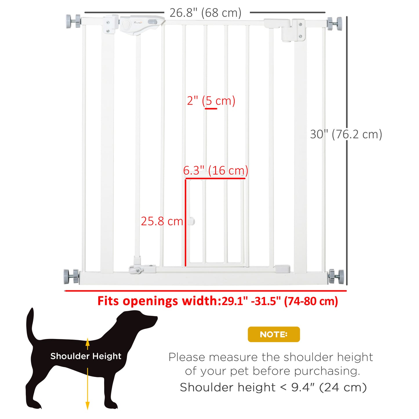 Pet Gate Extra Wide Press-Mounted with Cat Door, Auto Closing Pet Gate for Stair, Hallway, 29-32 Inch, White Houses, Kennels & Pens at Gallery Canada