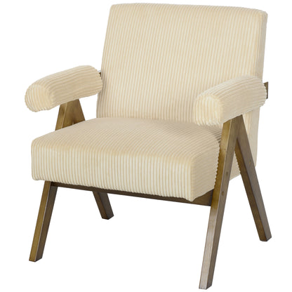 Corduroy Accent Chair Armchair with Wide Seat and Soft Padded Armrests for Reading, Bedroom, Beige Accent Chairs   at Gallery Canada