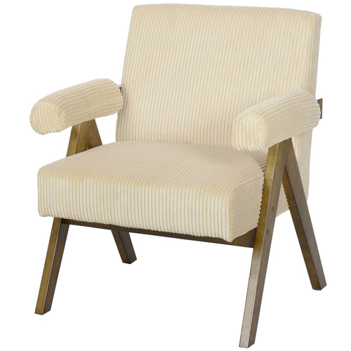 Corduroy Accent Chair Armchair with Wide Seat and Soft Padded Armrests for Reading, Bedroom, Beige