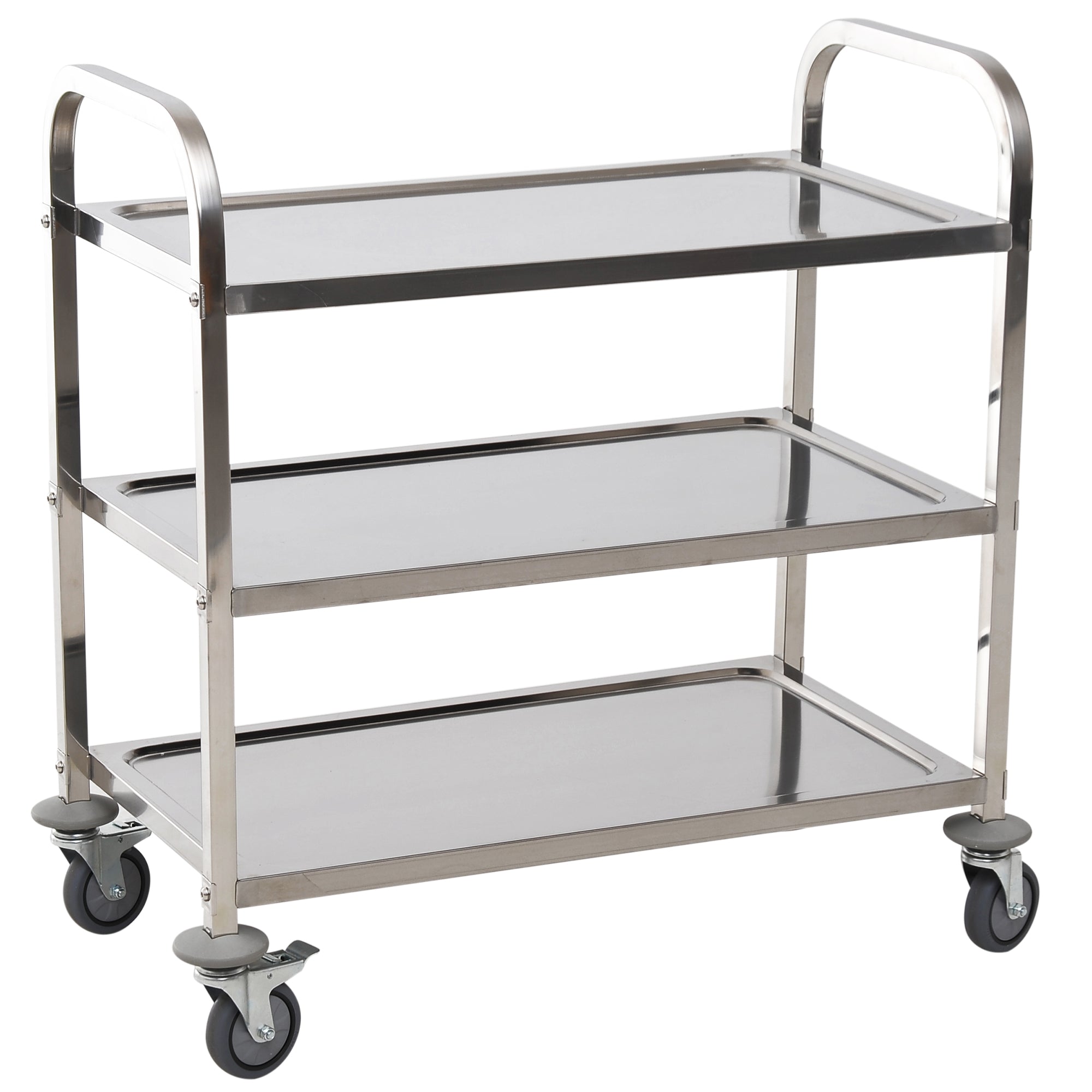 Stainless Steel 3-Tier Kitchen Trolley, 330LBS Capacity, Rolling Utility Cart, Silver Kitchen Islands & Kitchen Carts Silver  at Gallery Canada